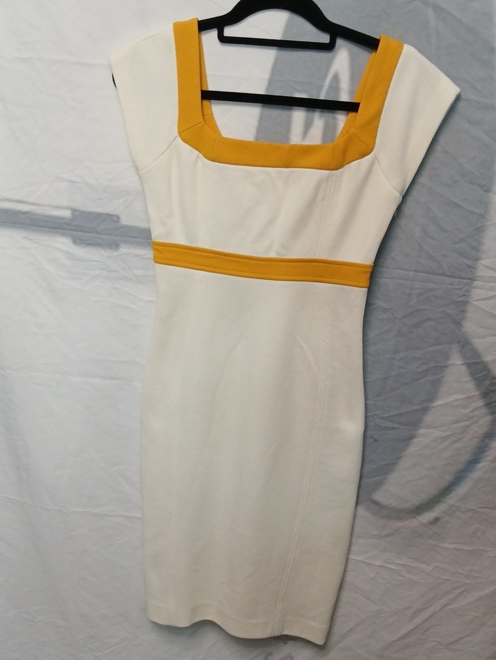 Diane Von Furstenberg Cream Midi Dress with Mustard Trim